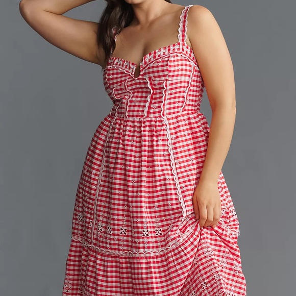 Anthropologie Sleeveless Sweetheart Gingham Midi Dress - Picture 3 of 11
